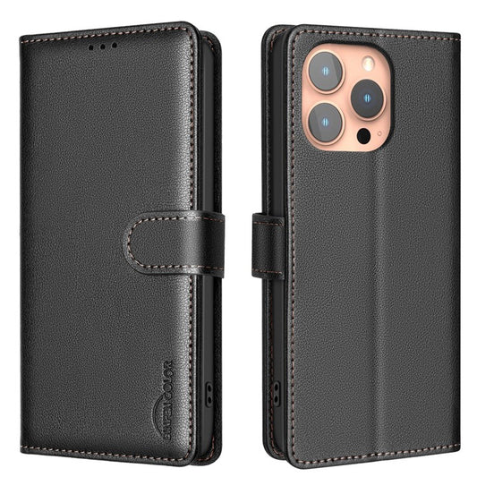 BINFEN COLOR BF32 For iPhone 14 Pro Max Case RFID Blocking PU Leather Flip Folio Phone Cover - Black
