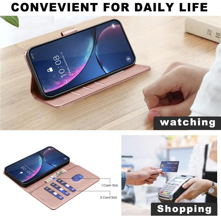 BINFEN COLOR BF32 For iPhone 14 Plus / 15 Plus Case RFID Blocking Card Holder Wallet Leather Phone Cover - Rose Gold
