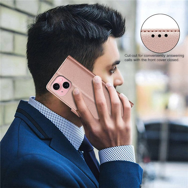 BINFEN COLOR BF32 For iPhone 14 Plus / 15 Plus Case RFID Blocking Card Holder Wallet Leather Phone Cover - Rose Gold