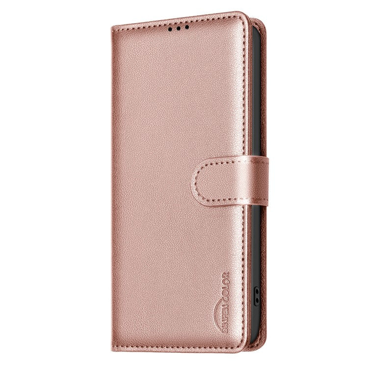 BINFEN COLOR BF32 For iPhone 14 Plus / 15 Plus Case RFID Blocking Card Holder Wallet Leather Phone Cover - Rose Gold