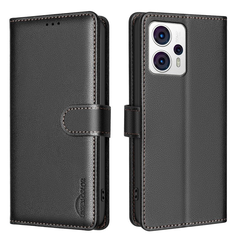BINFEN COLOR BF32 For Motorola Moto G13 4G / G23 4G / G53 5G Flip Case Leather Phone Cover - Black