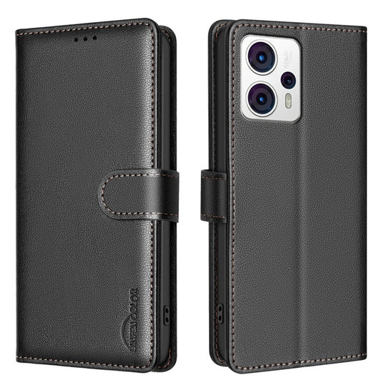 BINFEN COLOR BF32 For Motorola Moto G13 4G / G23 4G / G53 5G Flip Case Leather Phone Cover - Black