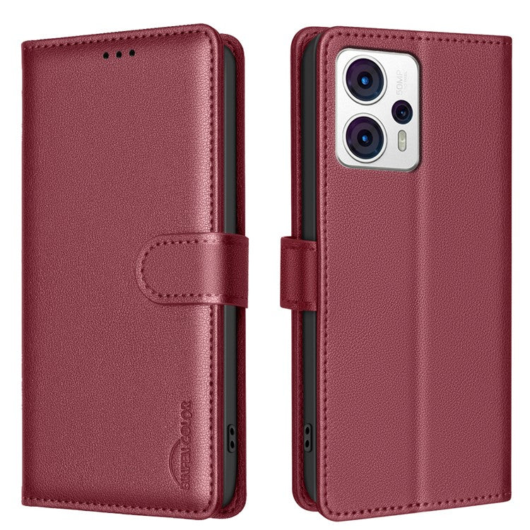 BINFEN COLOR BF32 For Motorola Moto G13 4G / G23 4G / G53 5G Flip Case Leather Phone Cover - Red