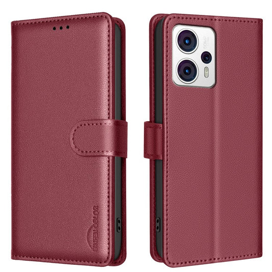 BINFEN COLOR BF32 For Motorola Moto G13 4G / G23 4G / G53 5G Flip Case Leather Phone Cover - Red