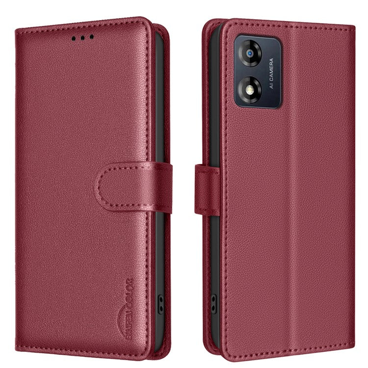 BINFEN COLOR BF32 For Motorola Moto E13 4G Case RFID Blocking Drop Resistant Leather Phone Cover - Red