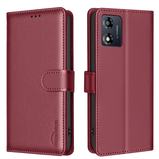 BINFEN COLOR BF32 For Motorola Moto E13 4G Case RFID Blocking Drop Resistant Leather Phone Cover - Red