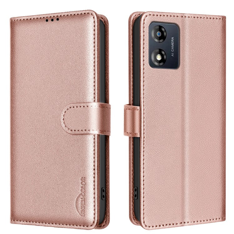 BINFEN COLOR BF32 For Motorola Moto E13 4G Case RFID Blocking Drop Resistant Leather Phone Cover - Rose Gold