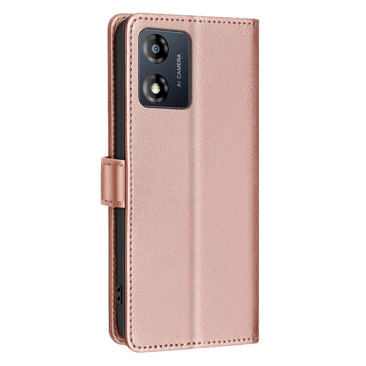 BINFEN COLOR BF32 For Motorola Moto E13 4G Case RFID Blocking Drop Resistant Leather Phone Cover - Rose Gold