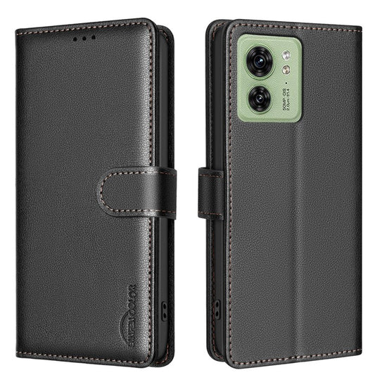 BINFEN COLOR BF32 For Motorola Edge 40 5G Litchi Texture Flip Case Leather Phone Cover - Black