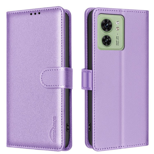 BINFEN COLOR BF32 For Motorola Edge 40 5G Litchi Texture Flip Case Leather Phone Cover - Purple
