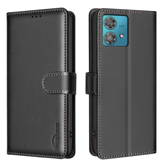BINFEN COLOR BF32 For Motorola Edge 40 Neo 5G Phone Case Litchi Texture RFID Blocking Leather Phone Cover - Black