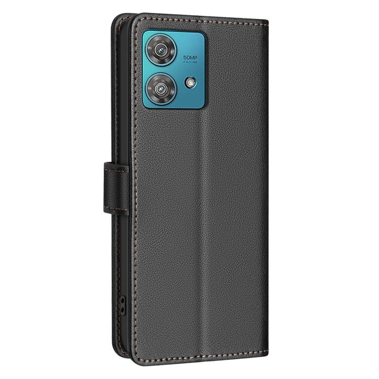 BINFEN COLOR BF32 For Motorola Edge 40 Neo 5G Phone Case Litchi Texture RFID Blocking Leather Phone Cover - Black
