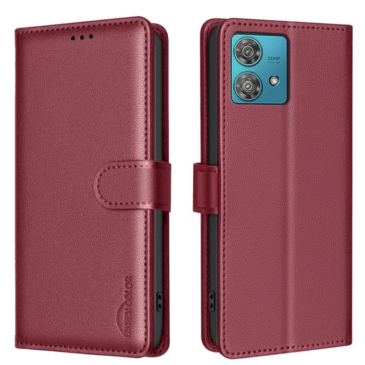 BINFEN COLOR BF32 For Motorola Edge 40 Neo 5G Phone Case Litchi Texture RFID Blocking Leather Phone Cover - Red