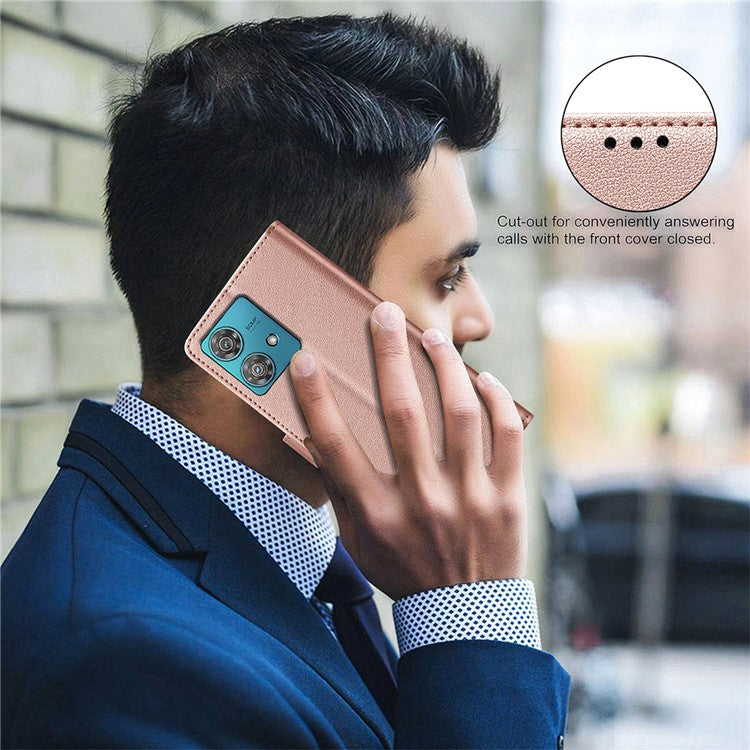 BINFEN COLOR BF32 For Motorola Edge 40 Neo 5G Phone Case Litchi Texture RFID Blocking Leather Phone Cover - Rose Gold