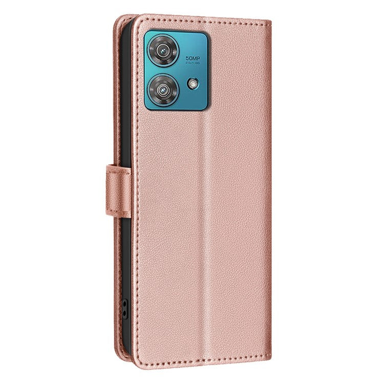BINFEN COLOR BF32 For Motorola Edge 40 Neo 5G Phone Case Litchi Texture RFID Blocking Leather Phone Cover - Rose Gold