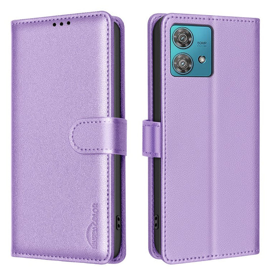 BINFEN COLOR BF32 For Motorola Edge 40 Neo 5G Phone Case Litchi Texture RFID Blocking Leather Phone Cover - Purple