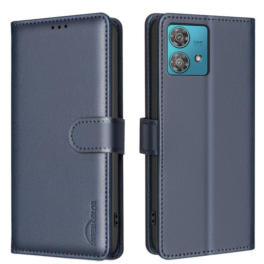 BINFEN COLOR BF32 For Motorola Edge 40 Neo 5G Phone Case Litchi Texture RFID Blocking Leather Phone Cover - Blue