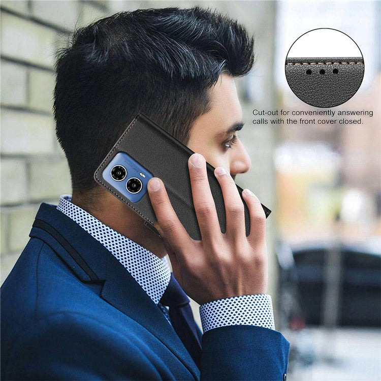 BINFEN COLOR BF32 For Motorola Moto G45 5G / G34 5G Phone Case Litchi Texture RFID Blocking Leather Phone Cover - Black
