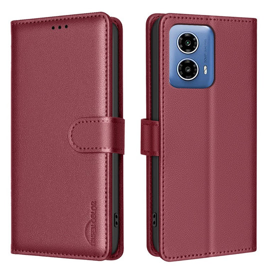 BINFEN COLOR BF32 For Motorola Moto G45 5G / G34 5G Phone Case Litchi Texture RFID Blocking Leather Phone Cover - Red