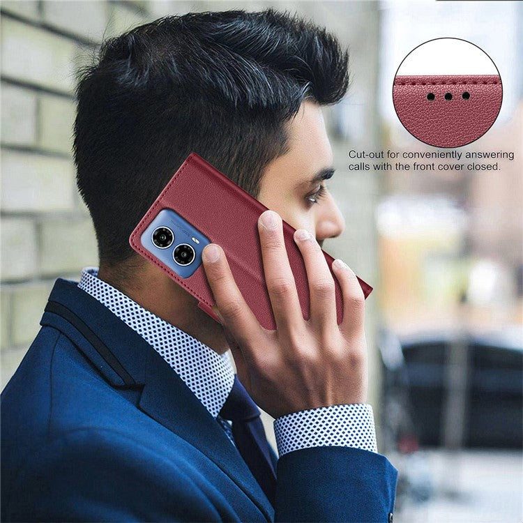 BINFEN COLOR BF32 For Motorola Moto G45 5G / G34 5G Phone Case Litchi Texture RFID Blocking Leather Phone Cover - Red