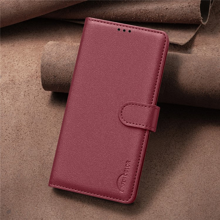 BINFEN COLOR BF32 For Motorola Moto G45 5G / G34 5G Phone Case Litchi Texture RFID Blocking Leather Phone Cover - Red