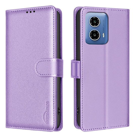 BINFEN COLOR BF32 For Motorola Moto G45 5G / G34 5G Phone Case Litchi Texture RFID Blocking Leather Phone Cover - Purple