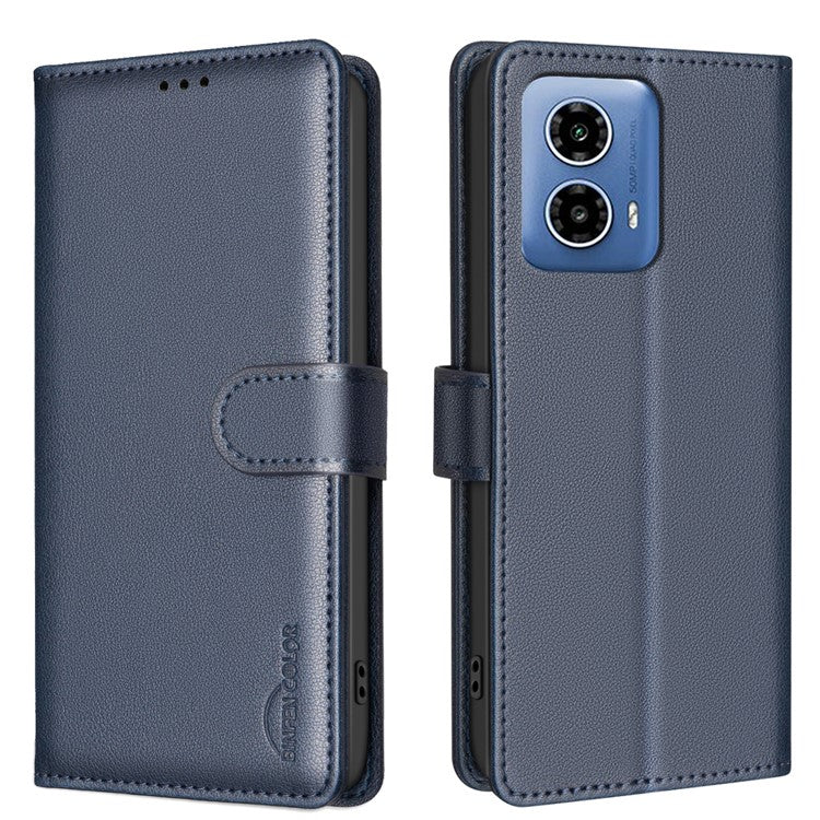BINFEN COLOR BF32 For Motorola Moto G45 5G / G34 5G Phone Case Litchi Texture RFID Blocking Leather Phone Cover - Blue