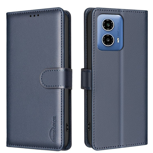 BINFEN COLOR BF32 For Motorola Moto G45 5G / G34 5G Phone Case Litchi Texture RFID Blocking Leather Phone Cover - Blue