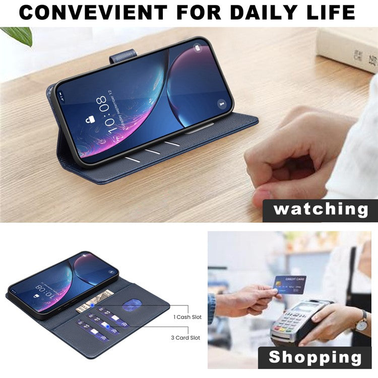 BINFEN COLOR BF32 For Motorola Moto G45 5G / G34 5G Phone Case Litchi Texture RFID Blocking Leather Phone Cover - Blue