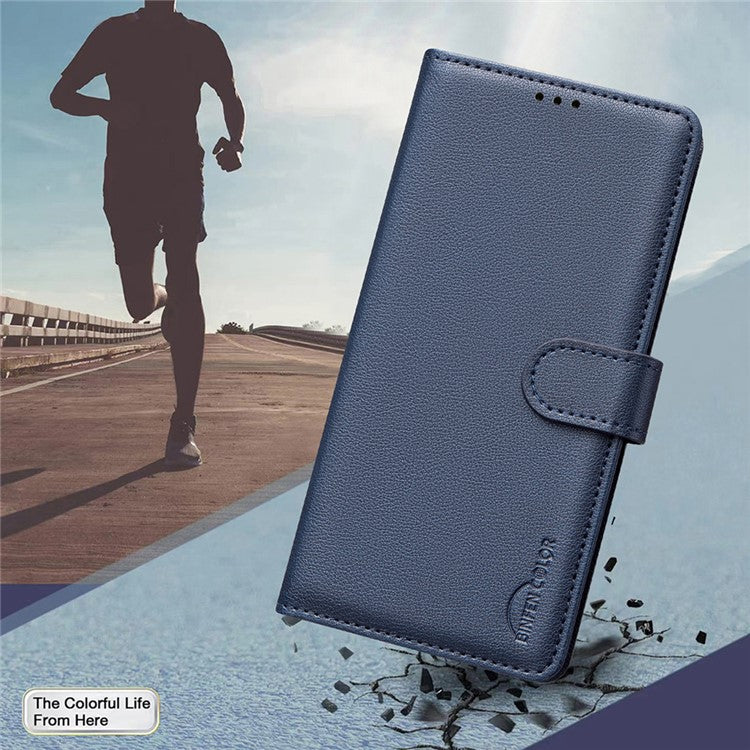 BINFEN COLOR BF32 For Motorola Moto G45 5G / G34 5G Phone Case Litchi Texture RFID Blocking Leather Phone Cover - Blue