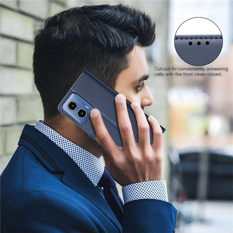 BINFEN COLOR BF32 For Motorola Moto G45 5G / G34 5G Phone Case Litchi Texture RFID Blocking Leather Phone Cover - Blue