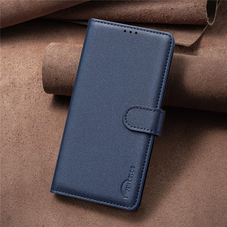 BINFEN COLOR BF32 For Motorola Moto G45 5G / G34 5G Phone Case Litchi Texture RFID Blocking Leather Phone Cover - Blue