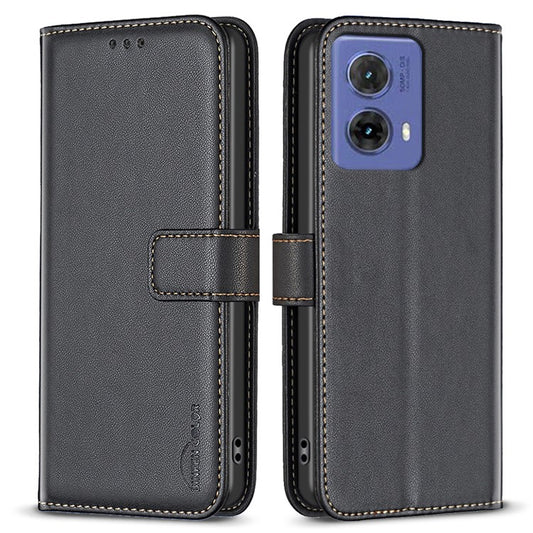 BINFEN COLOR BF17 For Motorola Moto G85 5G / S50 Neo 5G Wallet Case PU Leather Phone Cover - Black