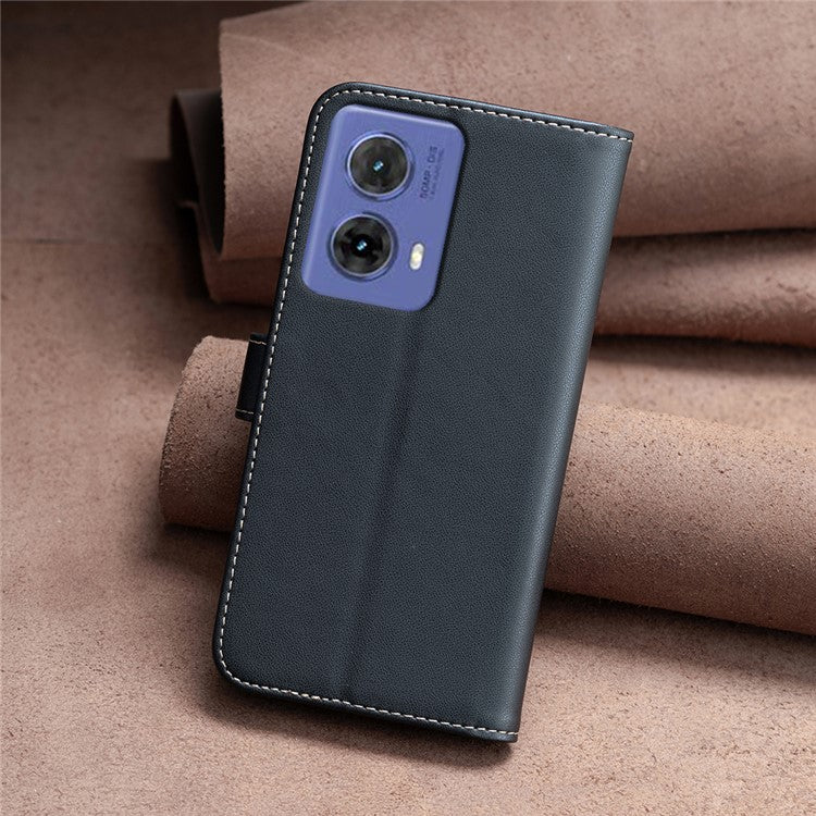 BINFEN COLOR BF17 For Motorola Moto G85 5G / S50 Neo 5G Wallet Case PU Leather Phone Cover - Black