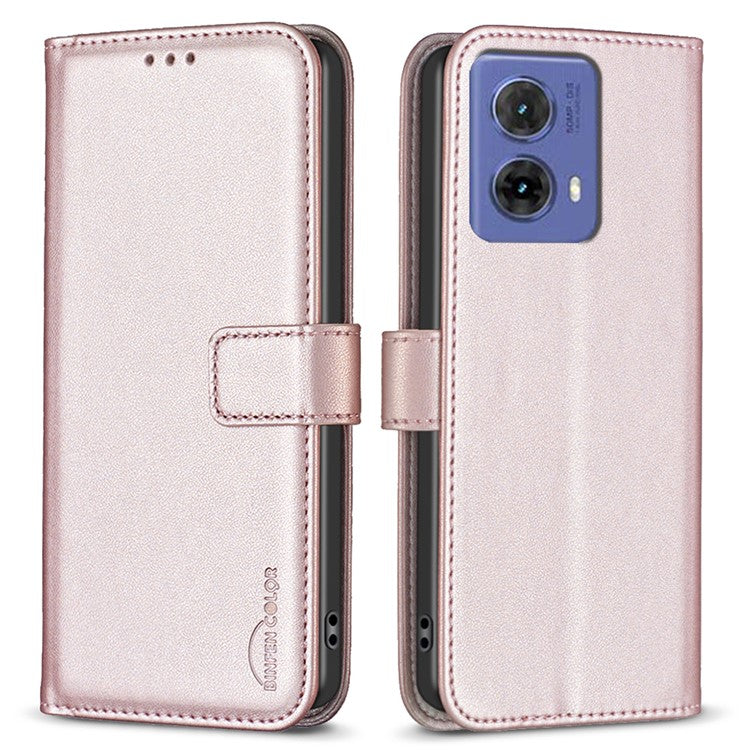 BINFEN COLOR BF17 For Motorola Moto G85 5G / S50 Neo 5G Wallet Case PU Leather Phone Cover - Rose Gold