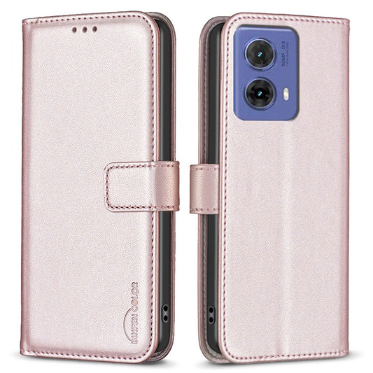 BINFEN COLOR BF17 For Motorola Moto G85 5G / S50 Neo 5G Wallet Case PU Leather Phone Cover - Rose Gold