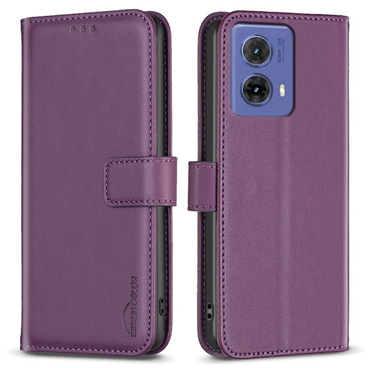 BINFEN COLOR BF17 For Motorola Moto G85 5G / S50 Neo 5G Wallet Case PU Leather Phone Cover - Dark Purple