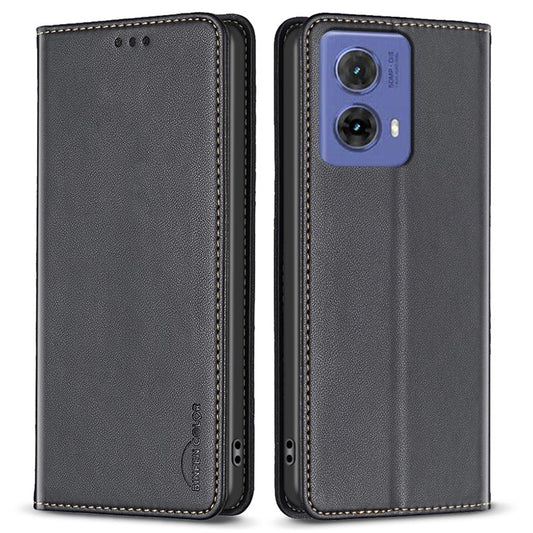 BINFEN COLOR BF18 For Motorola Moto G85 5G / S50 Neo 5G Case Leather Phone Cover Magnetic Closing - Black