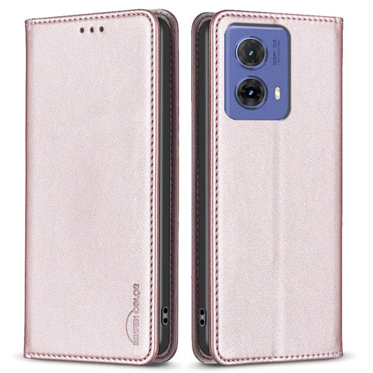 BINFEN COLOR BF18 For Motorola Moto G85 5G / S50 Neo 5G Case Leather Phone Cover Magnetic Closing - Rose Gold