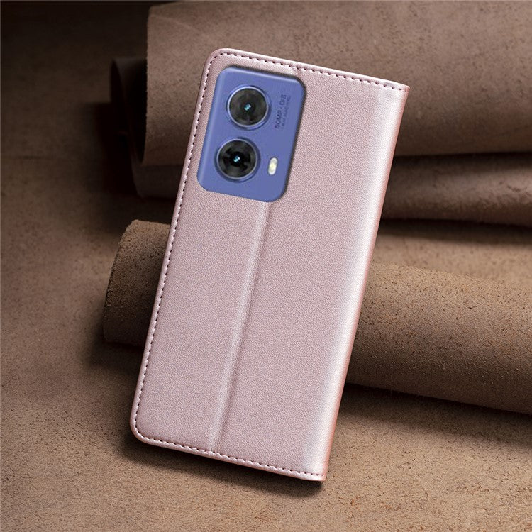 BINFEN COLOR BF18 For Motorola Moto G85 5G / S50 Neo 5G Case Leather Phone Cover Magnetic Closing - Rose Gold