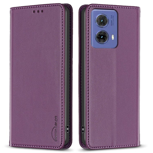 BINFEN COLOR BF18 For Motorola Moto G85 5G / S50 Neo 5G Case Leather Phone Cover Magnetic Closing - Dark Purple