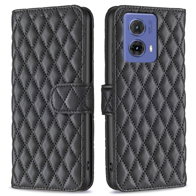 BINFEN COLOR BF Style-14 For Motorola Moto G85 5G / S50 Neo 5G Leather Phone Case Rhombus Grid - Black