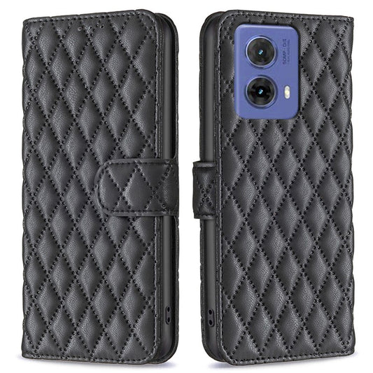 BINFEN COLOR BF Style-14 For Motorola Moto G85 5G / S50 Neo 5G Leather Phone Case Rhombus Grid - Black
