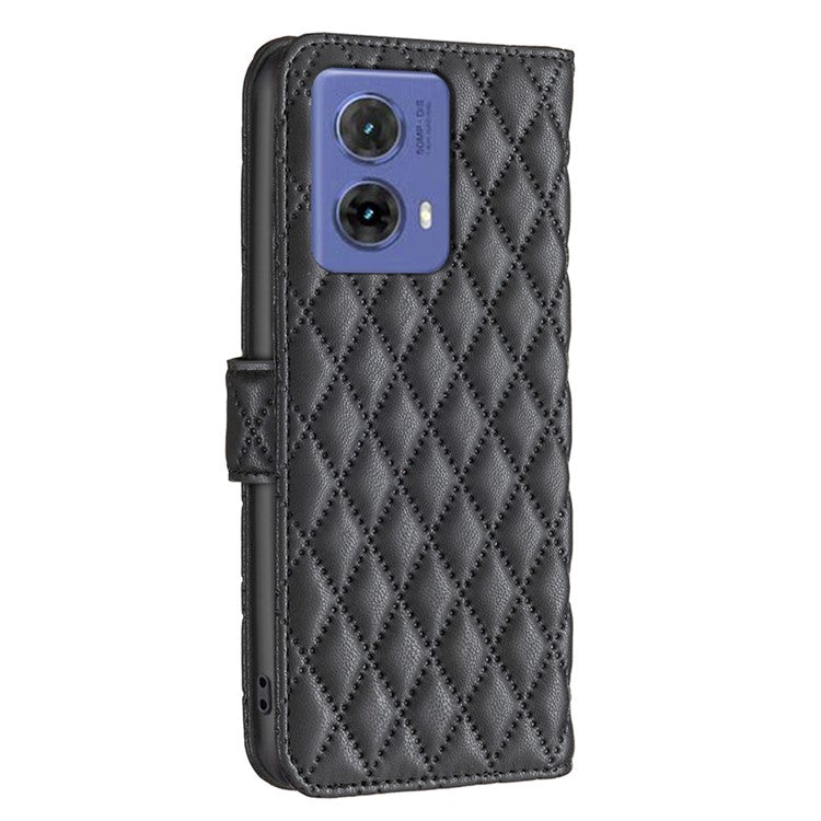 BINFEN COLOR BF Style-14 For Motorola Moto G85 5G / S50 Neo 5G Leather Phone Case Rhombus Grid - Black