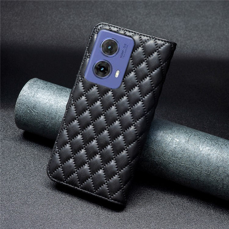 BINFEN COLOR BF Style-14 For Motorola Moto G85 5G / S50 Neo 5G Leather Phone Case Rhombus Grid - Black