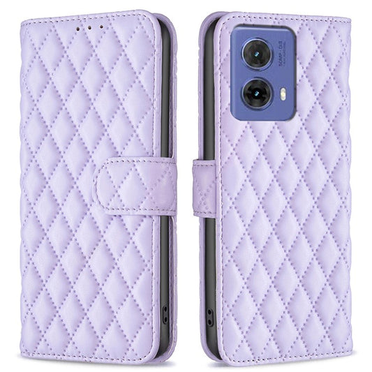 BINFEN COLOR BF Style-14 For Motorola Moto G85 5G / S50 Neo 5G Leather Phone Case Rhombus Grid - Purple