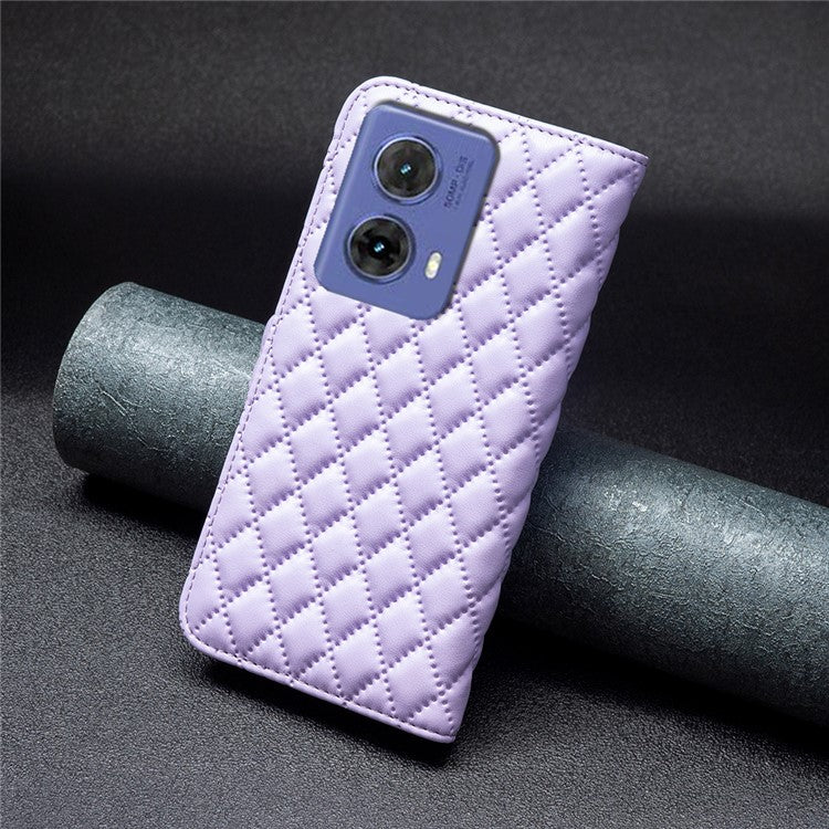 BINFEN COLOR BF Style-14 For Motorola Moto G85 5G / S50 Neo 5G Leather Phone Case Rhombus Grid - Purple