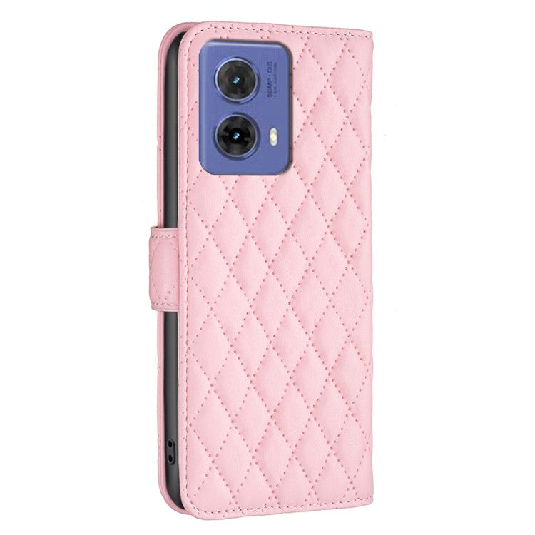 BINFEN COLOR BF Style-14 For Motorola Moto G85 5G / S50 Neo 5G Leather Phone Case Rhombus Grid - Pink
