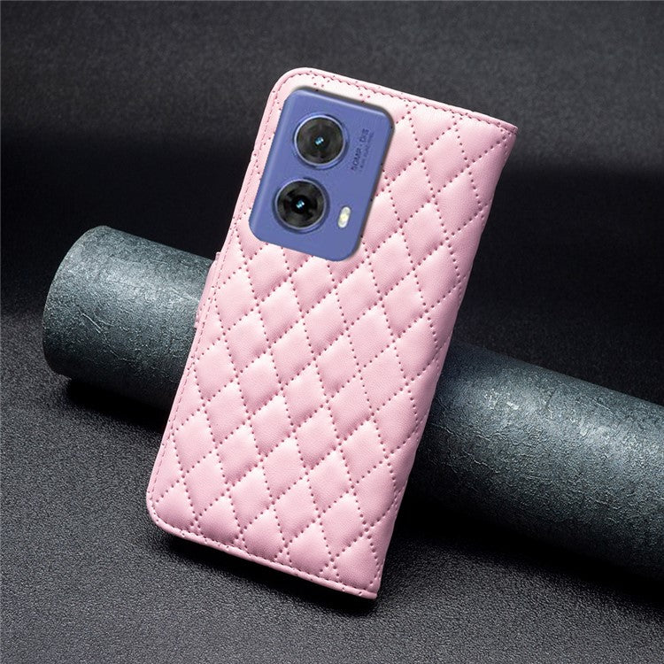 BINFEN COLOR BF Style-14 For Motorola Moto G85 5G / S50 Neo 5G Leather Phone Case Rhombus Grid - Pink
