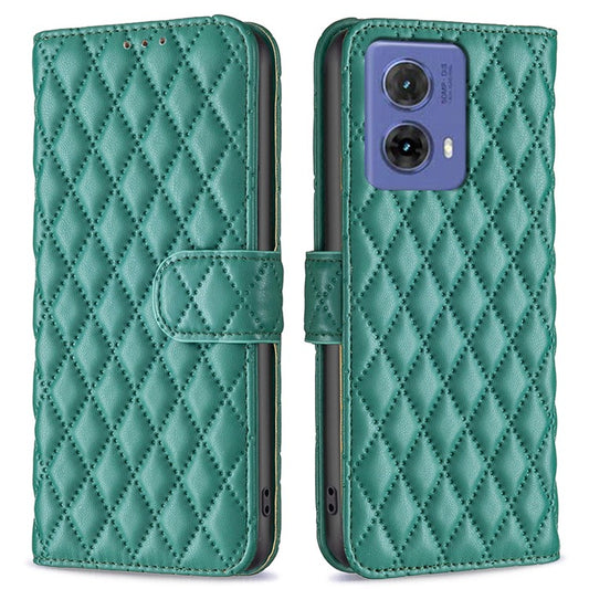 BINFEN COLOR BF Style-14 For Motorola Moto G85 5G / S50 Neo 5G Leather Phone Case Rhombus Grid - Green